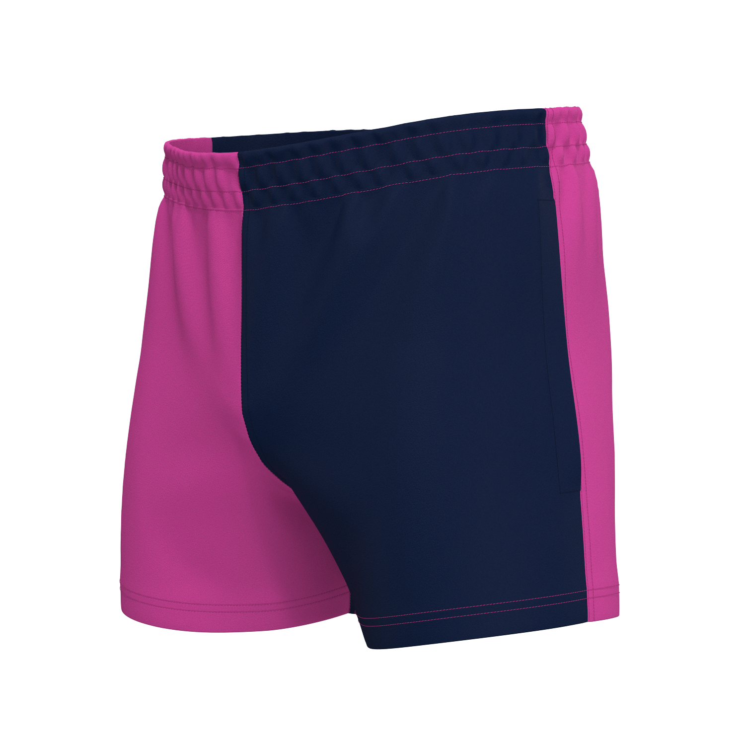 Quartered Cotton Rugby Shorts - Dark Pink/Navy