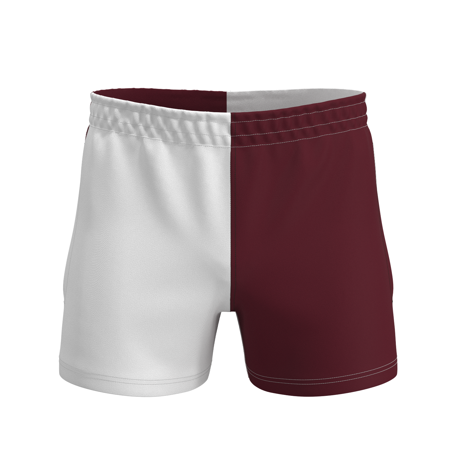 Quartered Cotton Rugby Shorts - White/Maroon